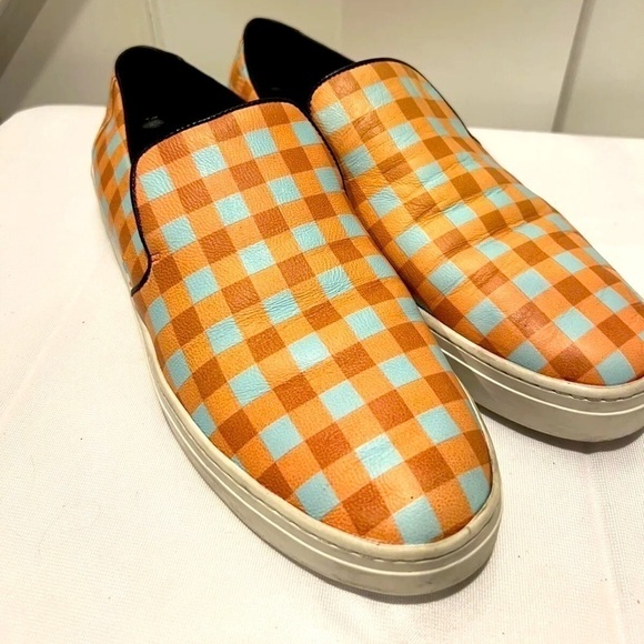 Diane von Furstenberg Budapest Gingham Leather Slip-on Sneakers 7.5M - Picture 1 of 5